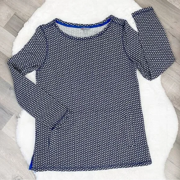 Talbots Polkadot Knit Kangaroo Pocket Pullover Top Blue White Small - Picture 13 of 13